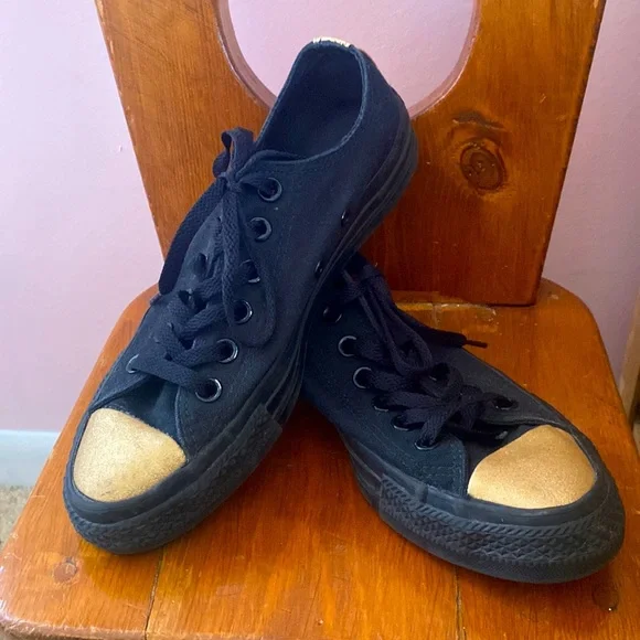 Shoes Black Converse With Gold Tip Poshmark